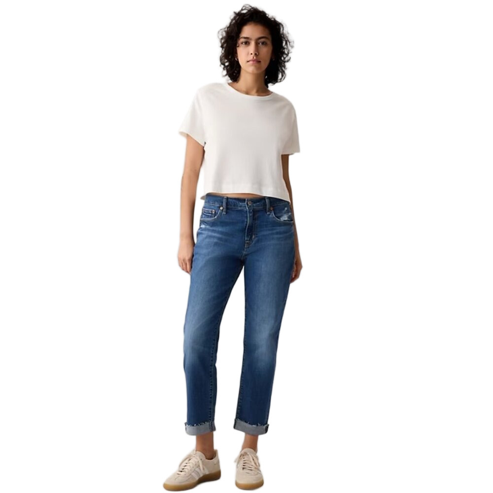 GAP Girlfriend Mid-Rise Medium Wash Denim Jeans Size 29/8R - Picture 2 of 9